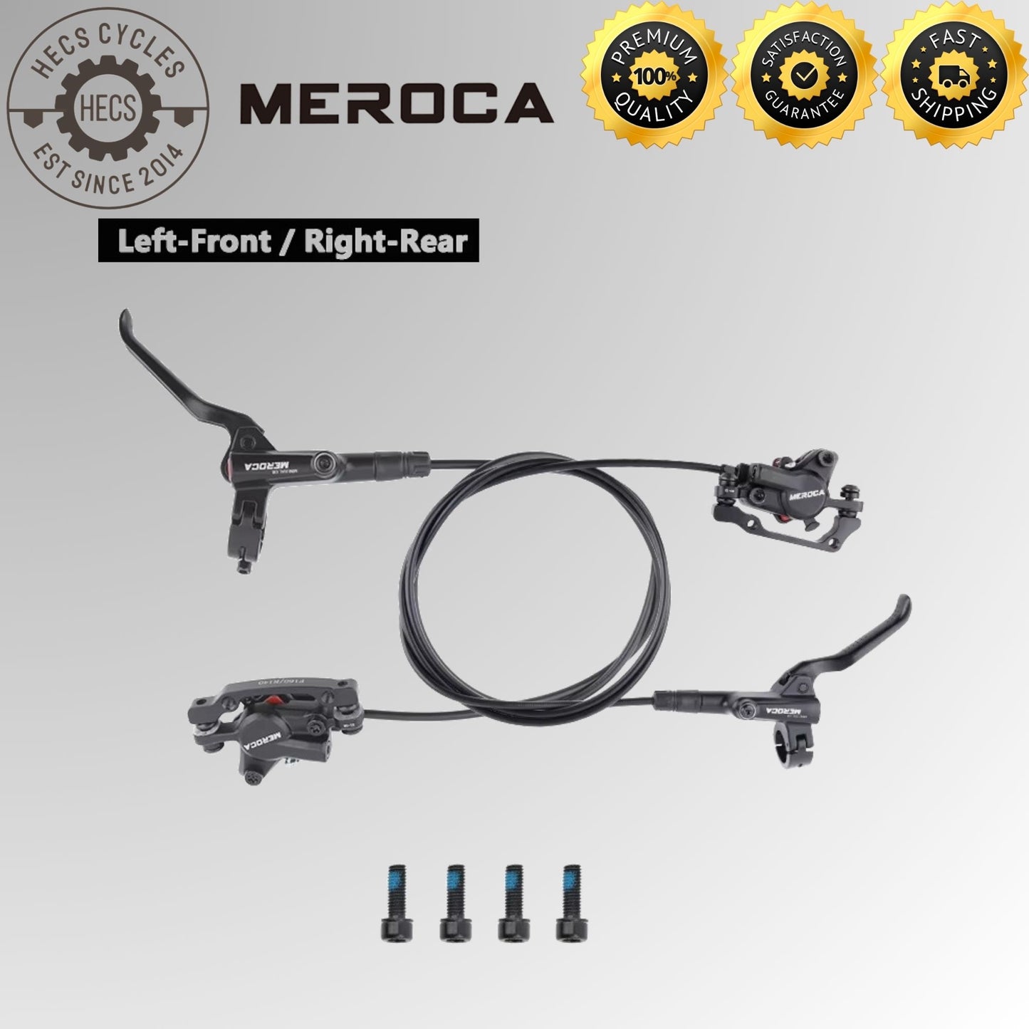 Meroca 2 Piston Hydraulic Disc Brake Set MTB Ergonomic 3 Finger Lever Front 800mm Rear 1400mm Bicycle Bike