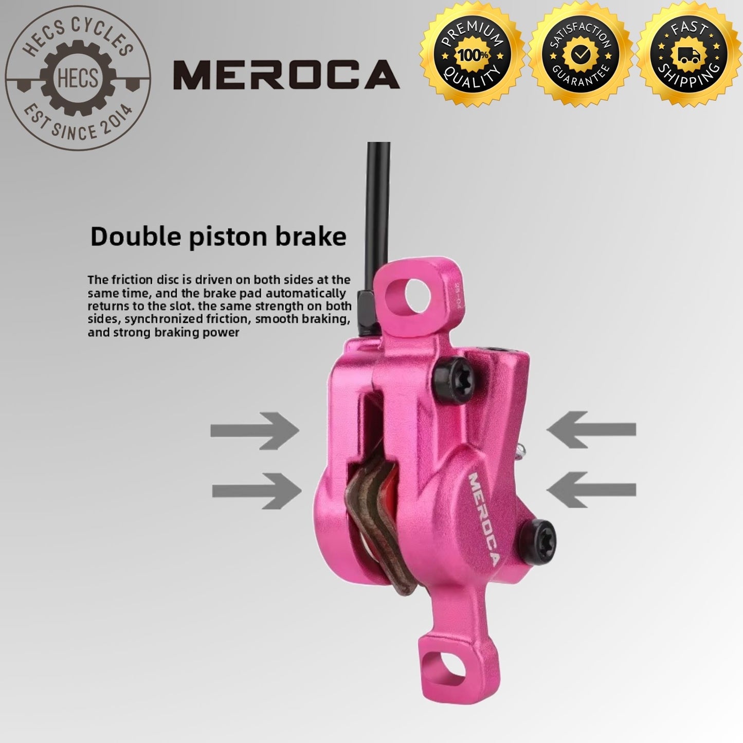 Meroca 2 Piston Hydraulic Disc Brake Set MTB Ergonomic 3 Finger Lever Front 800mm Rear 1400mm Bicycle Bike