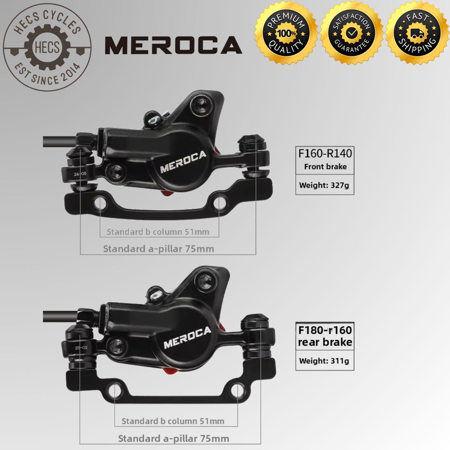 Meroca 2 Piston Hydraulic Disc Brake Set MTB Ergonomic 3 Finger Lever Front 800mm Rear 1400mm Bicycle Bike