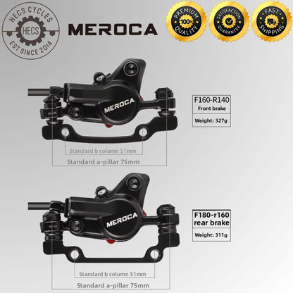 Meroca 2 Piston Hydraulic Disc Brake Set MTB Ergonomic 3 Finger Lever Front 800mm Rear 1400mm Bicycle Bike
