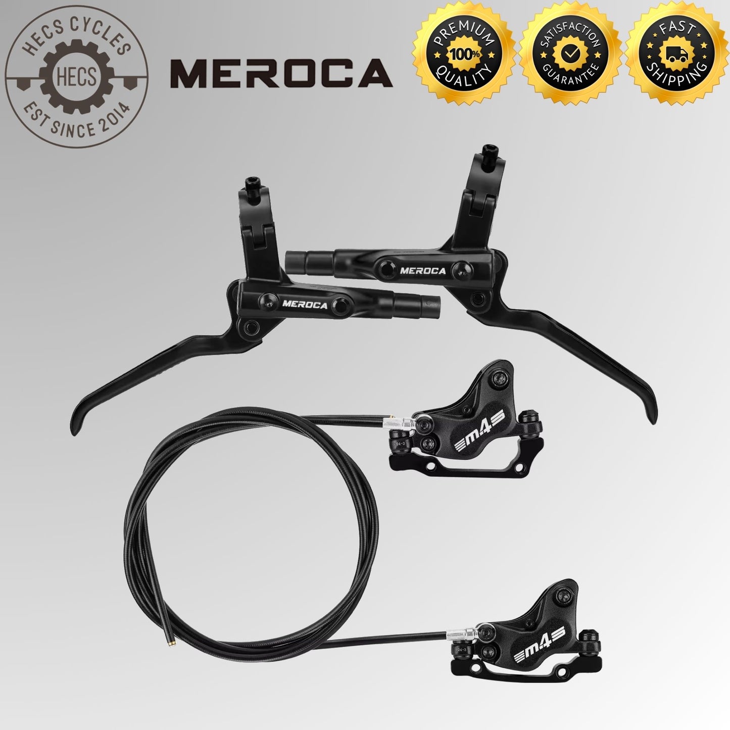 Meroca M4S 4-Piston Hydraulic Disc Brake Set Split Type Oil Hose Mountain Bike Hybrid Bicycle Front 850mm Rear 1600mm