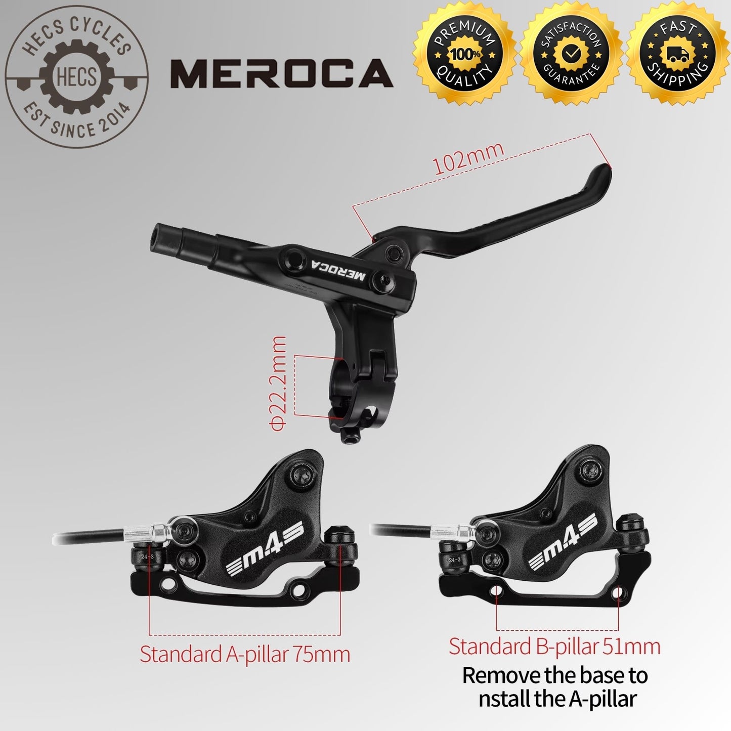 Meroca M4S 4-Piston Hydraulic Disc Brake Set Split Type Oil Hose Mountain Bike Hybrid Bicycle Front 850mm Rear 1600mm