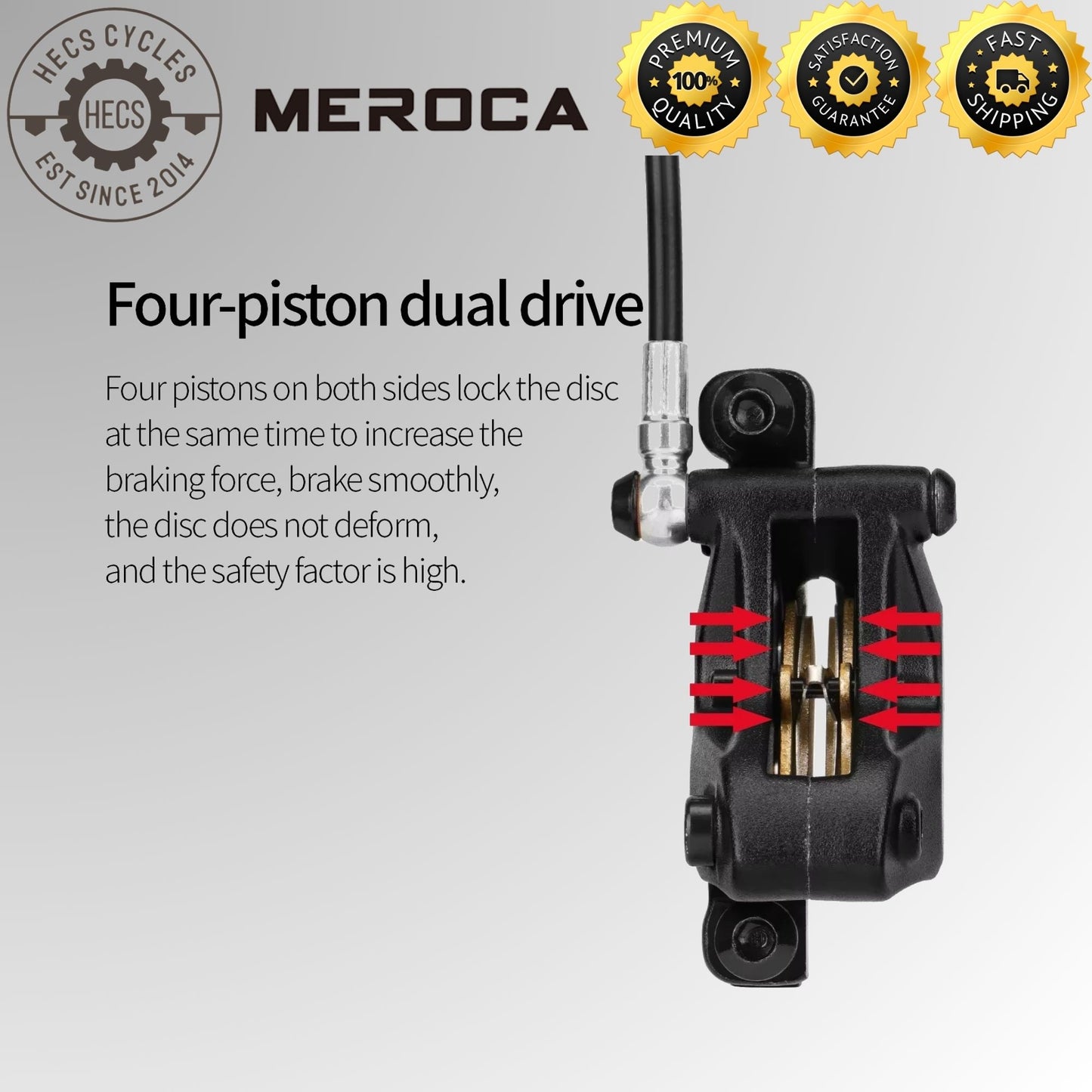 Meroca M4S 4-Piston Hydraulic Disc Brake Set Split Type Oil Hose Mountain Bike Hybrid Bicycle Front 850mm Rear 1600mm