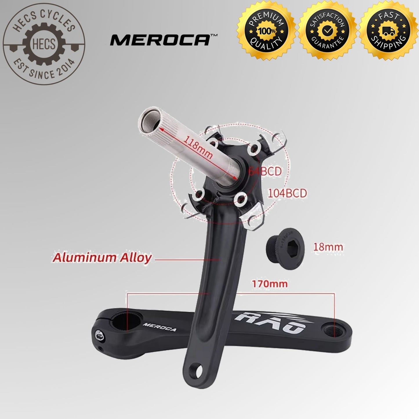 Meroca MTB Crankset 170mm with Bottom Bracket 32T Chainring 104BCD Aluminum Alloy Mountain Bike Crank