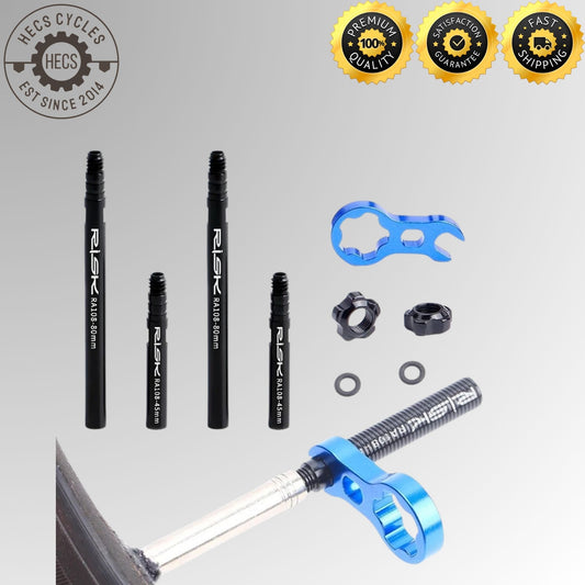 RISK Aluminium Presta Valve Extender Set (45mm / 80mm) with Core Remover Tool – Removable Inner Tube Extension Kit