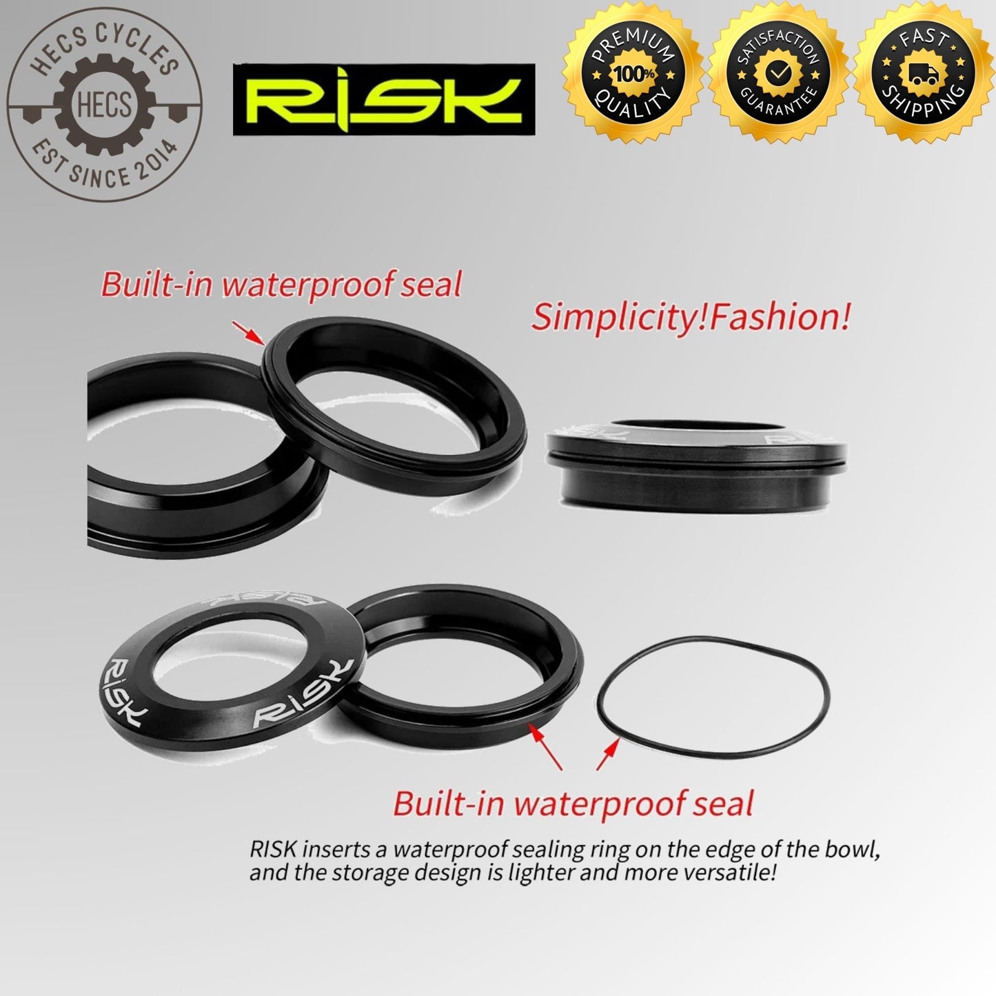 RISK MTB Road Bicycle Headset 34/41/41.8/44/49.7/50.6/55/56mm for Bike 1-1/8" 1.25" 1.5" Straight Tapered Fork