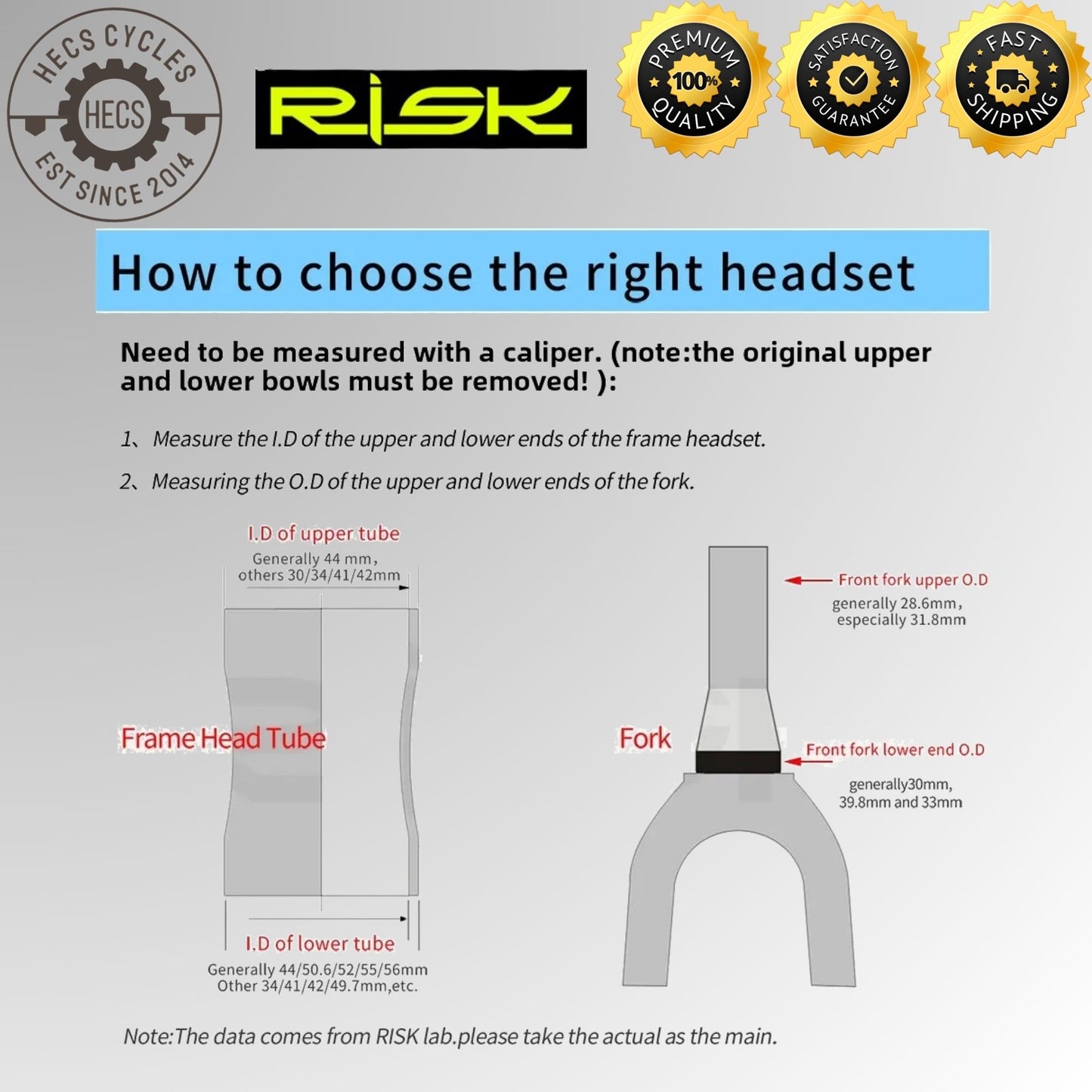 RISK MTB Road Bicycle Headset 34/41/41.8/44/49.7/50.6/55/56mm for Bike 1-1/8" 1.25" 1.5" Straight Tapered Fork