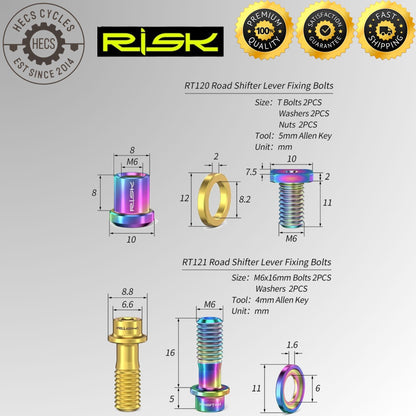 RISK Titanium Shifter Clamp Bolt Set Bicycle Gear Lever Fixing Screws for Shimano R8000 SRAM Force