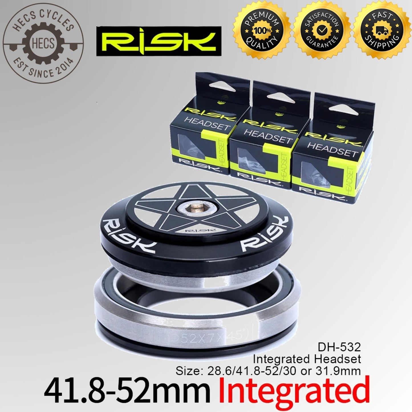 RISK MTB Road Bicycle Headset 34/41/41.8/44/49.7/50.6/55/56mm for Bike 1-1/8" 1.25" 1.5" Straight Tapered Fork