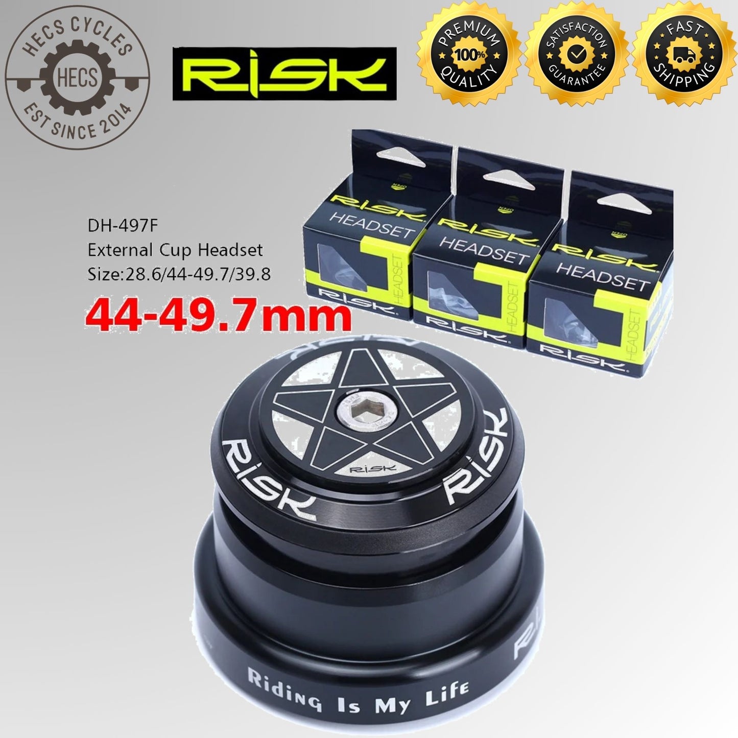 RISK MTB Road Bicycle Headset 34/41/41.8/44/49.7/50.6/55/56mm for Bike 1-1/8" 1.25" 1.5" Straight Tapered Fork