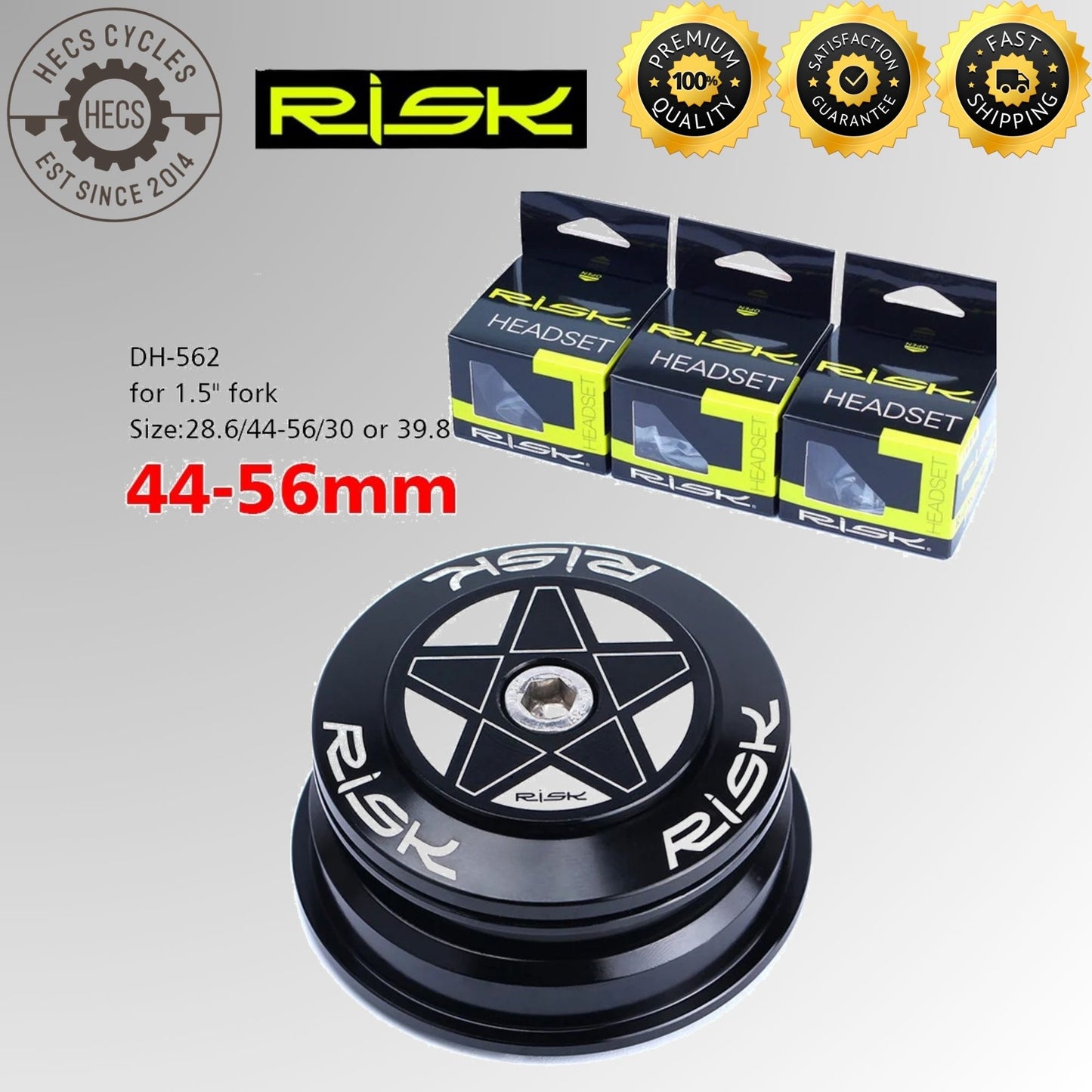 RISK MTB Road Bicycle Headset 34/41/41.8/44/49.7/50.6/55/56mm for Bike 1-1/8" 1.25" 1.5" Straight Tapered Fork