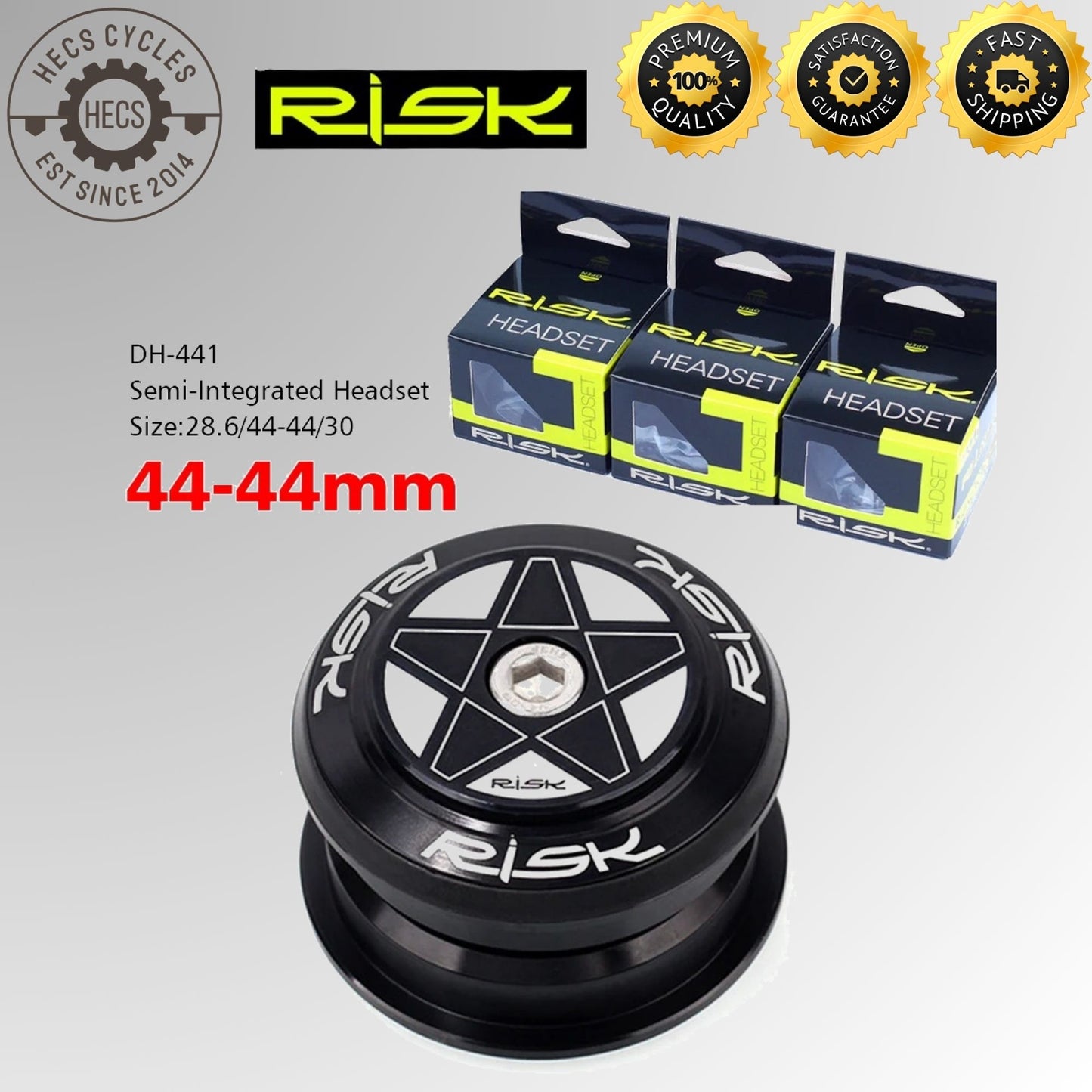 RISK MTB Road Bicycle Headset 34/41/41.8/44/49.7/50.6/55/56mm for Bike 1-1/8" 1.25" 1.5" Straight Tapered Fork