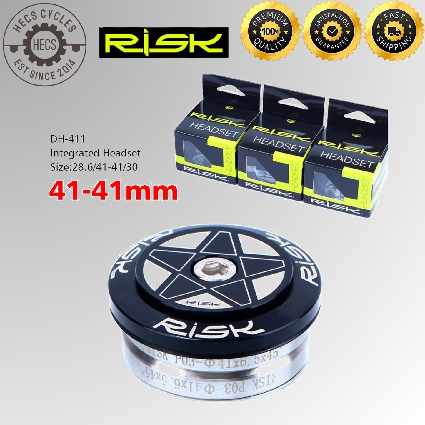 RISK MTB Road Bicycle Headset 34/41/41.8/44/49.7/50.6/55/56mm for Bike 1-1/8" 1.25" 1.5" Straight Tapered Fork