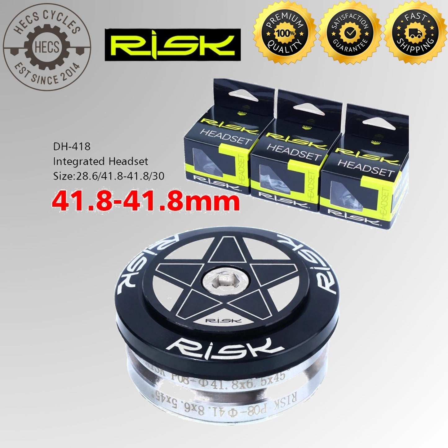 RISK MTB Road Bicycle Headset 34/41/41.8/44/49.7/50.6/55/56mm for Bike 1-1/8" 1.25" 1.5" Straight Tapered Fork