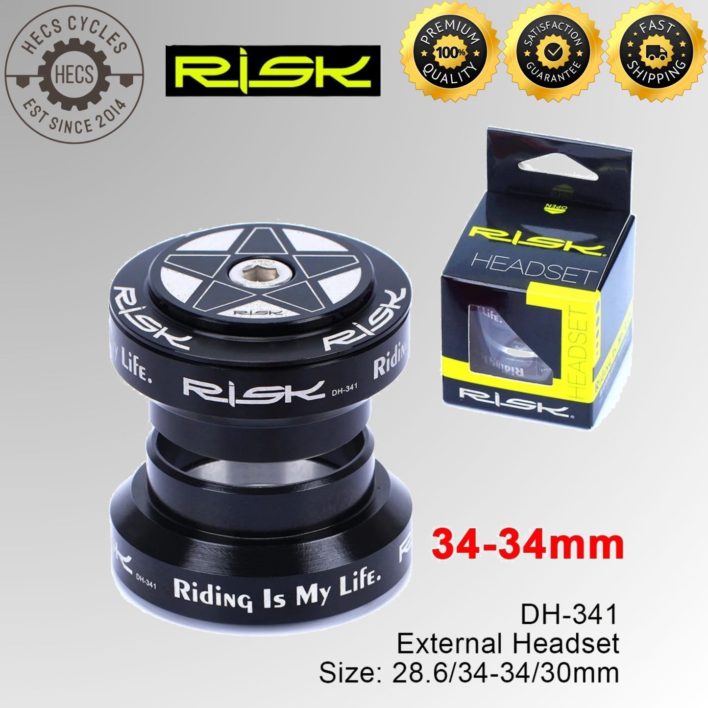 RISK MTB Road Bicycle Headset 34/41/41.8/44/49.7/50.6/55/56mm for Bike 1-1/8" 1.25" 1.5" Straight Tapered Fork