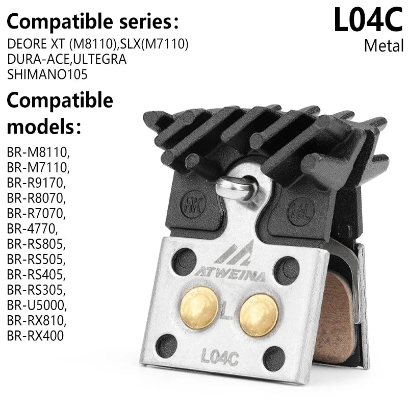 ATWEINA Bicycle Disc Brake Pads Resin Metal Heat Dissipation J05A L05A J04C L04C Compatible with Shimano MTB Road Bike