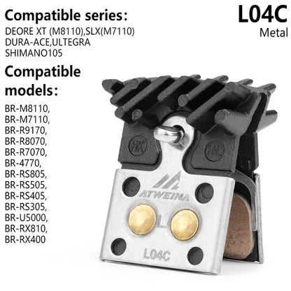ATWEINA Bicycle Disc Brake Pads Resin Metal Heat Dissipation J05A L05A J04C L04C Compatible with Shimano MTB Road Bike