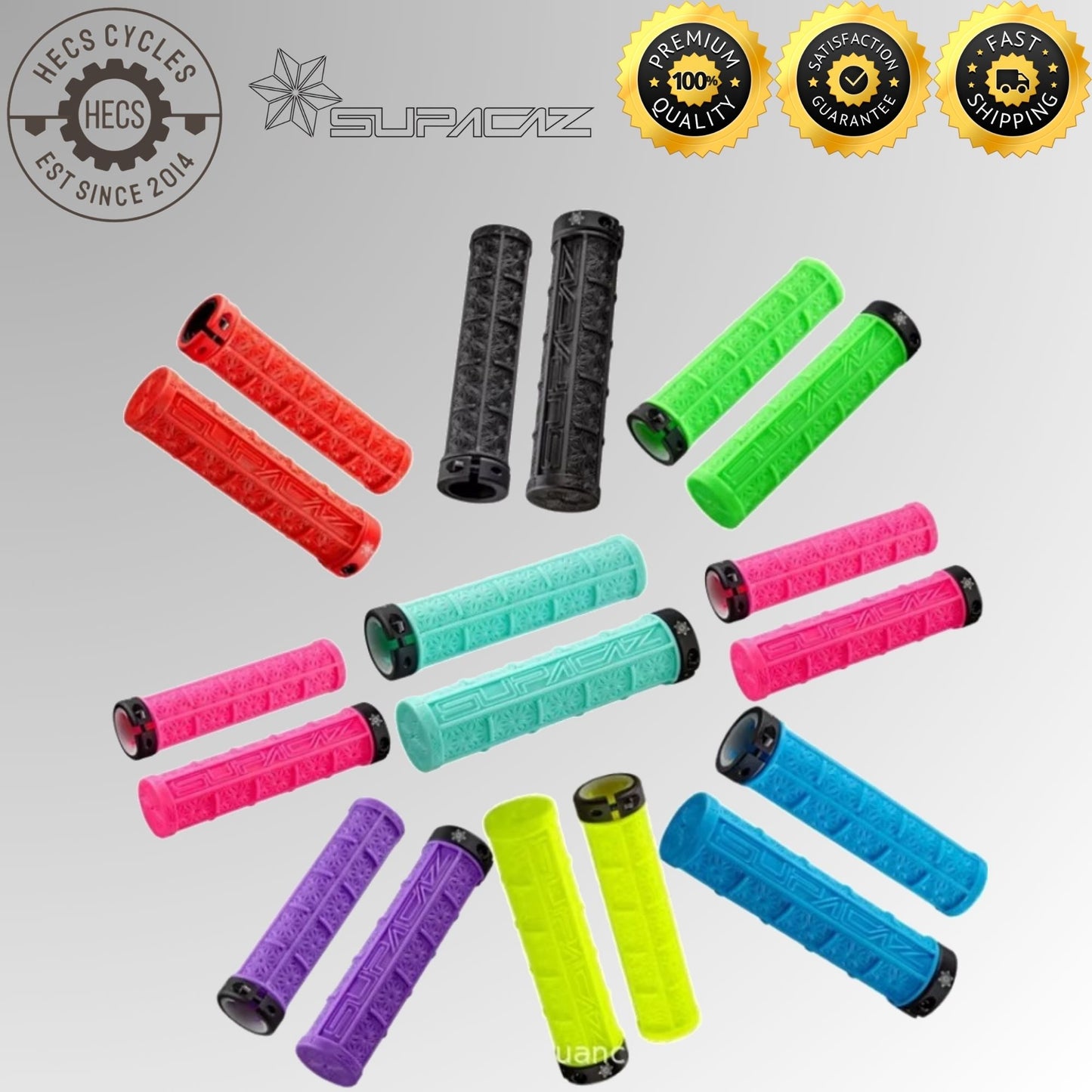 Supacaz Grizips Lock-On Bicycle Grips 135mm Silicone Anti-Slip MTB BMX Handlebar Grips (Pair)