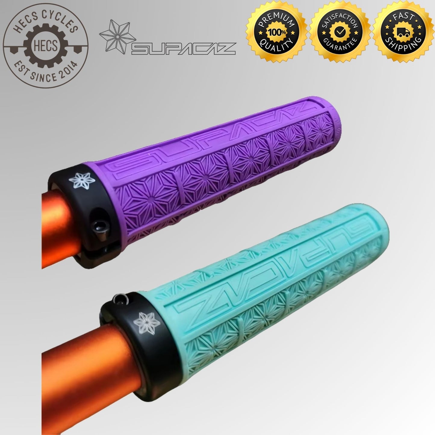 Supacaz Grizips Lock-On Bicycle Grips 135mm Silicone Anti-Slip MTB BMX Handlebar Grips (Pair)
