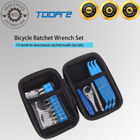 TOOPRE Portable Bicycle Ratchet Wrench Set Multifunctional Compact Repair Toolkit Tire Repair Tool for Cycling Essential
