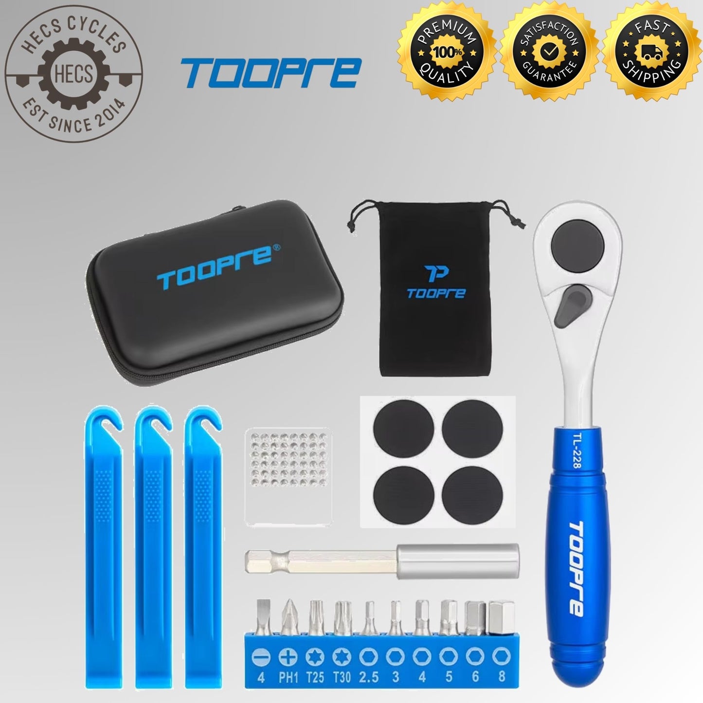 TOOPRE Portable Bicycle Ratchet Wrench Set Multifunctional Compact Repair Toolkit Tire Repair Tool for Cycling Essential