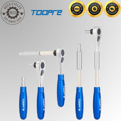TOOPRE Portable Bicycle Ratchet Wrench Set Multifunctional Compact Repair Toolkit Tire Repair Tool for Cycling Essential
