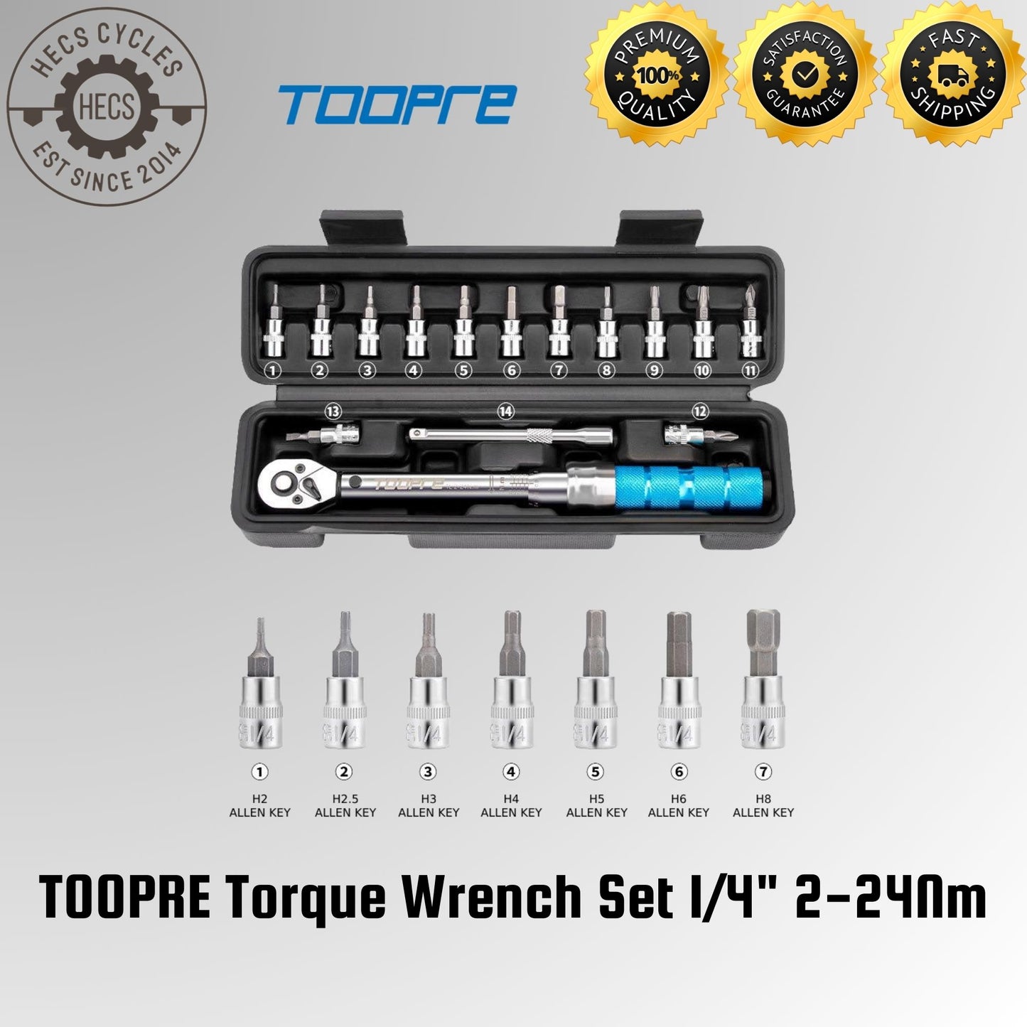TOOPRE Torque Wrench Set 1/4" 2-24Nm