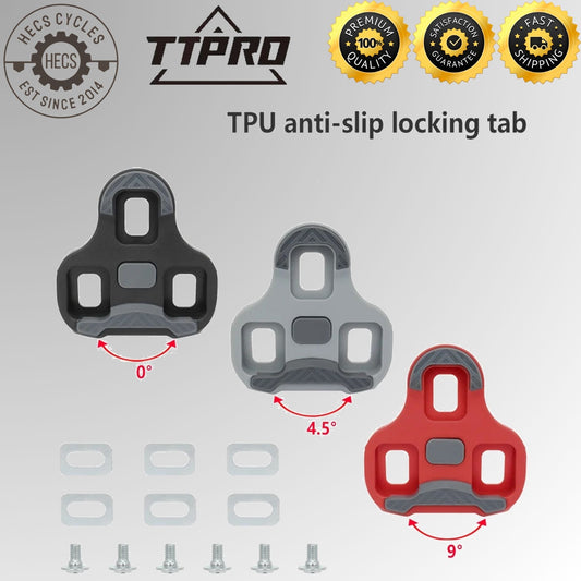 TTPRO Road Bike Look KEO Pedal Cleats 0°/4.5°/9° Adjustable Float