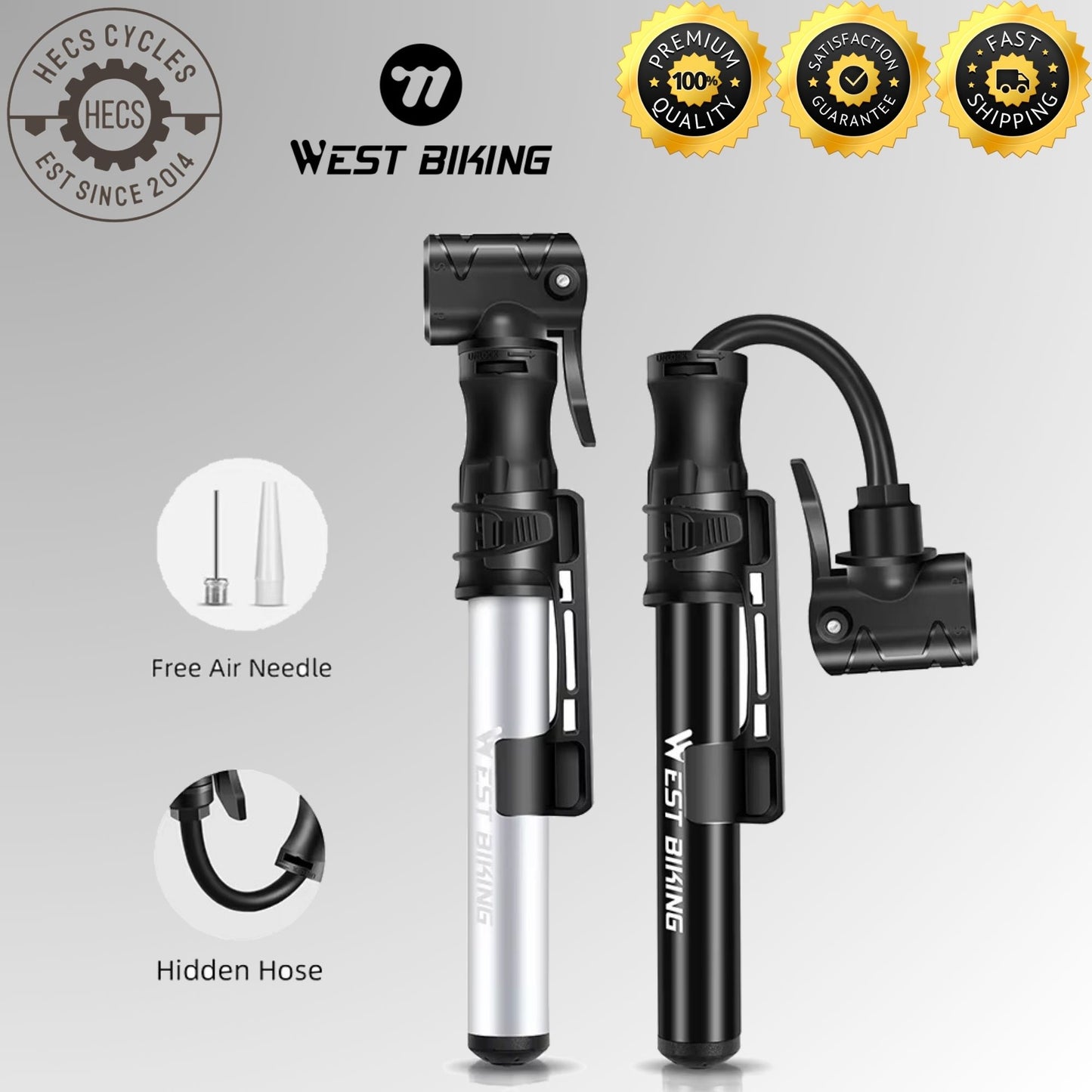 WEST BIKING Mini Bike Pump Portable Aluminium Alloy Bicycle Tyre Pump Presta Schrader Valve MTB Road Cycling Inflator