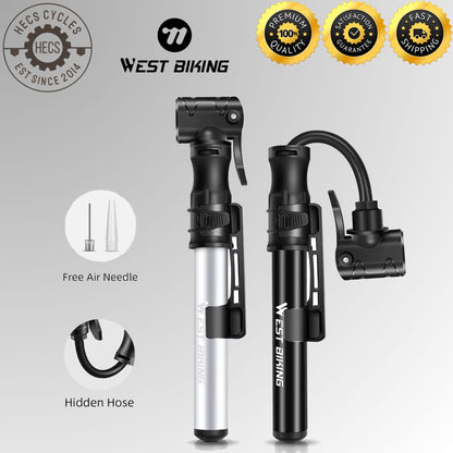 WEST BIKING Mini Bike Pump Portable Aluminium Alloy Bicycle Tyre Pump Presta Schrader Valve MTB Road Cycling Inflator
