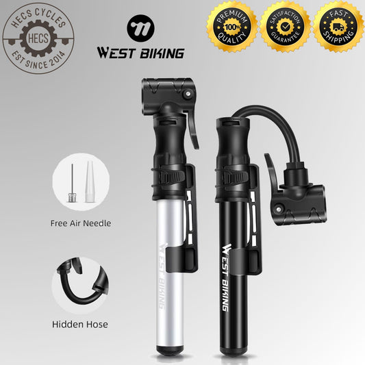 WEST BIKING Mini Bike Pump Portable Aluminium Alloy Bicycle Tyre Pump Presta Schrader Valve MTB Road Cycling Inflator