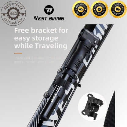 WEST BIKING Mini Bike Pump Portable Aluminium Alloy Bicycle Tyre Pump Presta Schrader Valve MTB Road Cycling Inflator