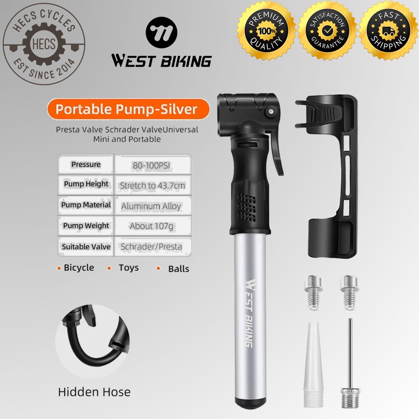 WEST BIKING Mini Bike Pump Portable Aluminium Alloy Bicycle Tyre Pump Presta Schrader Valve MTB Road Cycling Inflator