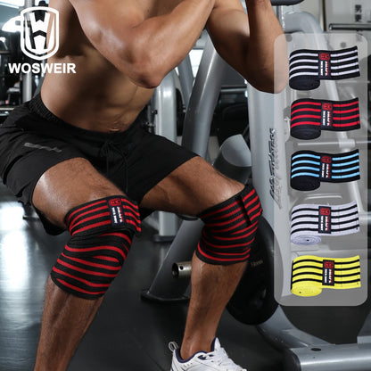 1 Pair Weightlifting Elastic Bandage Kneepad Protective Gear Knee Wraps Support Brace for Gym Fitness Workout