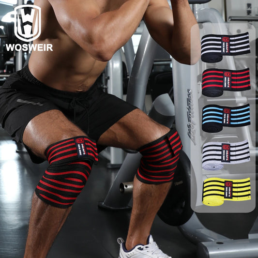 1 Pair Weightlifting Elastic Bandage Kneepad Protective Gear Knee Wraps Support Brace for Gym Fitness Workout